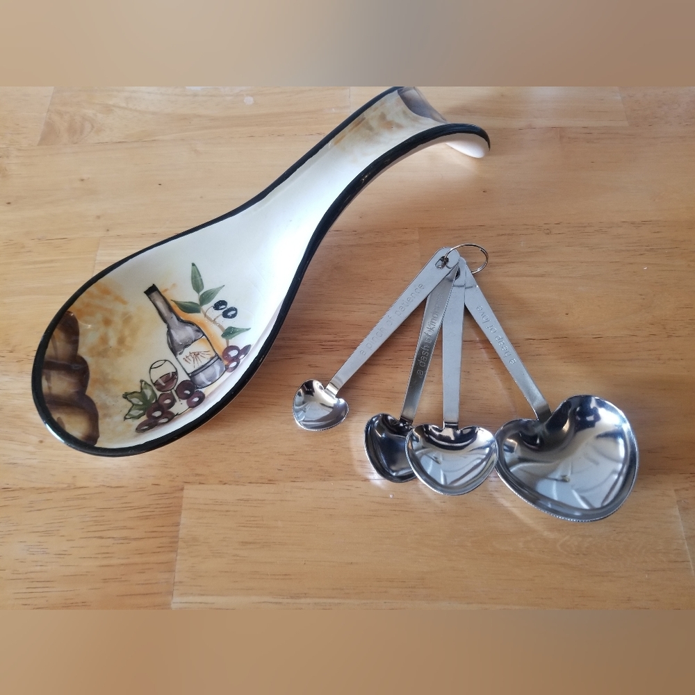 Wine-Themed Spoon Rest and Measuring Spoons Set